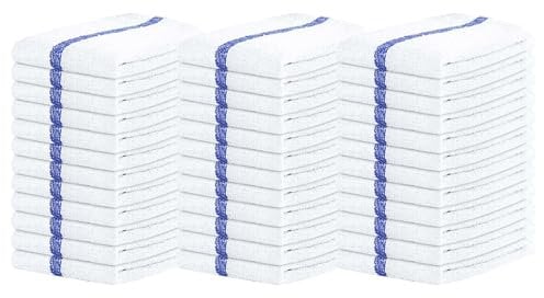 Bar Mop Towels Pack of 36 – Bulk Terry Cleaning Rags 16x19 – Absorbent, Durable Cotton Towels for Kitchen, Restaurant, Bar, Home – Multipurpose Commercial Terry Cloth Shop Rags (Blue Stripe)
