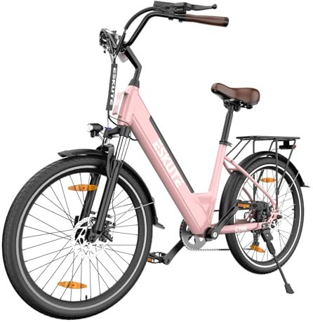 ESKUTE C100 E-Bike, 26 Zoll Elektrofahrrad, E-Cityrad 250W HeckMotor, 375Wh Wechselakku,bis zu 60km, LCD-Display, Tiefeinsteiger E-CityBike Für Damen und Herren Erwachsene, Rosa