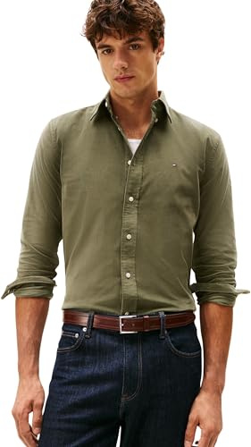 Tommy Hilfiger Herren Hemd Solid Corduroy Regular Fit, Grün (Battle Green), S
