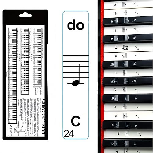 Adesivi per note di pianoforte - Kit completo per 49, 61, 76, 88 tasti con eBook gratuito - Adesivi per tasti bianchi e neri - Impara facilmente il pianoforte