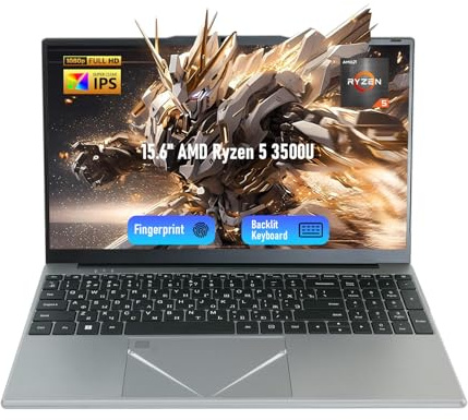 unbholkk Laptop 15,6 Zoll, AMD Ryzen 5 16 GB RAM 512 GB SSD(i5 übertroffen) 3,7 GHz, 5000mAh Große Akkulaufzeit 180° Bildschirm, Notebook für Studenten und Arbeit Touch ID Typ-C WiFi5 BT