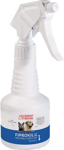 Fiprokil Spray 2,5 MG Chats & Chiens Clément Thékan - Traitement des infestations par Les Puces/Tiques/Poux Broyeurs - Fabriqué en France - 250 ML