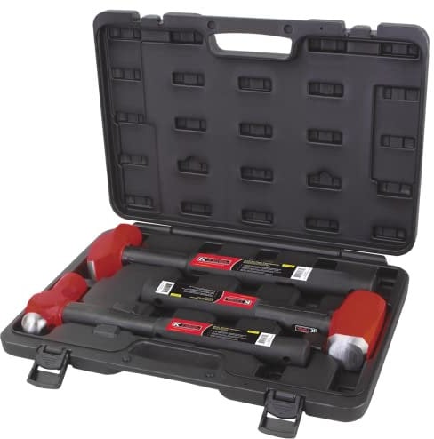 K Tool International 71760 Forged Steel Hammer Kit for Garages, Repair Shops and DIY, Indestructible Handle, Ergonomic Grip, 50-58 HRC, Molded Case, (1) Ball Pein, Cross Pein and Club Hammers, 3-Piece