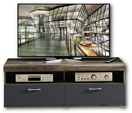 Stella Trading CROWN X TV-Board in Driftwood Optik, Graphit - hochwertiges Low-Board für Ihr Wohnzimmer - 140 x 50 x 48 cm (B/H/T)