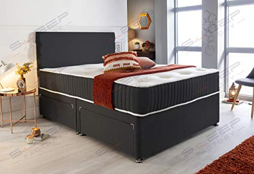 Sleep Factory's Black Fabric Memory Foam Divan Bed Set With Mattress And Headboard 3ft 4ft 4ft6 5ft 6ft Single Double Small UK King Super King (3.0FT (Single), 2 Drawers Same Side)