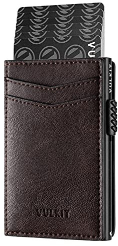 VULKIT Porte Cartes de Crédit Portefeuille de Cartes en Cuir Blocage RFID Porte Cartes de Visite Automatique pour Cartes et Billets