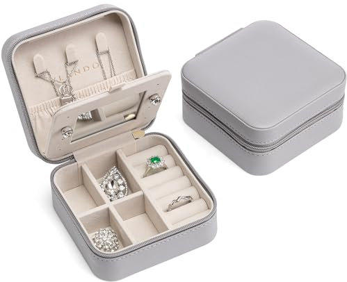 Vlando Schmuckkästchen Reise - Schmuckbox für Damen Herren Klein mit Spiegel, Schmuck Etui Reise Jewellery box aus Leder für Ohrringe Aufbewahrung, Ringe, Zarte Ketten, Uhren und Lippenstift