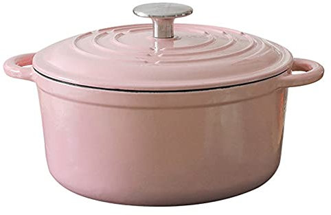 MYYINGBIN Enameled Cast Iron Casserole Dish With Lid, Non-stick Dutch Oven Cooking Pan Pot, For Steam Braise Bake Broil Saute Simmer Roast, Pink, 4.6L