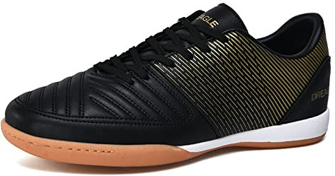 Herren Futsal Schuhe, IC/IN Atmungsaktive rutschfeste Fußballschuhe, Indoor, Straßen Trainings Fußballschuhe Für Kinder, Teenager, Jungen, Mädchen Und Erwachsene Männer, Frauen (Black&G,43)