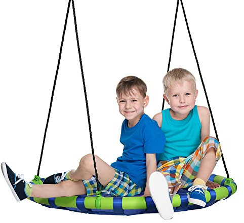 Outsunny Balançoire nid d'oiseau Ronde Ø 100 cm Hauteur réglable à Suspendre Enfant Adulte Jardin capacité de Charge 150 kg extérieur Cadre en Acier textilène Bleu