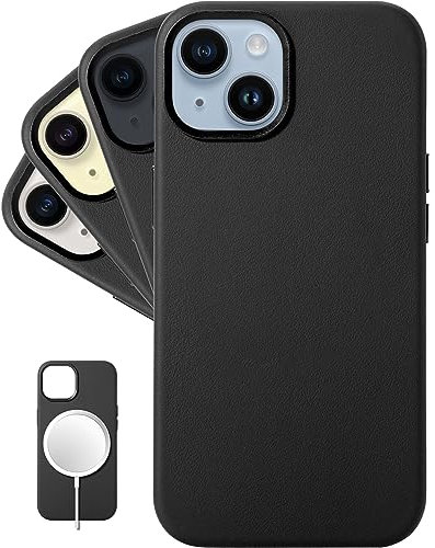 LONLI Classic - (für iPhone 15 Plus) - Europäische Nappa Leder Hülle Case - Wird im Laufe der Zeit glatter und weicher - Kompatibel mit Magsafe - Schwarz