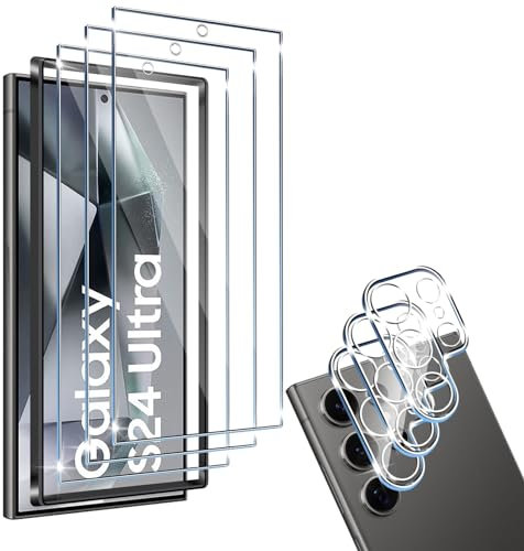 HidWee Cristal Templado Compatible con Samsung Galaxy S24 Ultra, 3 Piezas Protector de Pantalla + 3 Pcs Protector de Lente Cámara, 9H Dureza Cristal Templado Protección, Kit de Instalación Incluido