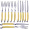 Murago - Steakbesteckset 12-Teilig Gelb - Steak Messer Gabel Grillbesteck Set 6 Personen Edelstahl Besteck Bunt Pastell