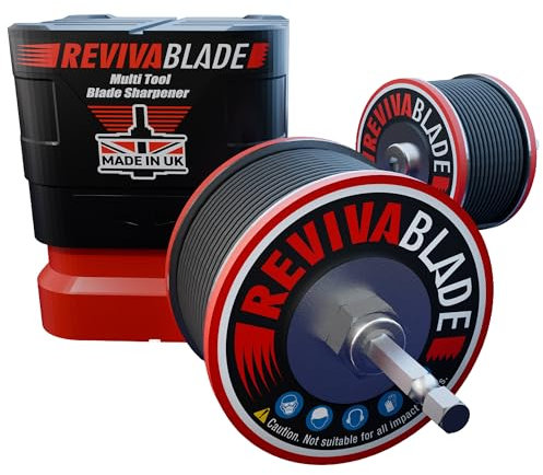 Revivablade® • Multi-Tool Blade Sharpener – Hex Arbor for Cordless Drills and Impact Drivers. Precision Sharpening of Multi-Tool Blades 35mm Wide. Suitable for Professional Trades and DIY.