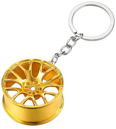 JNNJ Schlüsselanhänger Autofelge Tuning, Personalisierte Chrom Tuner Alu Felgen Radnabe Schlüsselanhänger Mit O-Ring Kreatives Autozubehör Für Autoliebhaber(Gold)