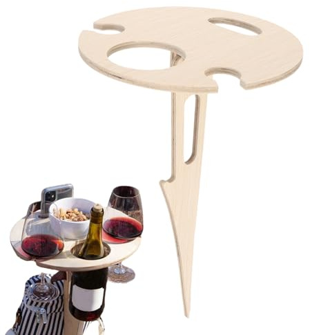 Cyrank Table De Pique-Nique à Vin Pliable, Table à Vin D'extérieur, Support Moderne pour Verres à Vin, Porte-Bouteille De Vin en Bois, Table Pliable De Plage pour Camping, Plage, Pelouse, Jardin