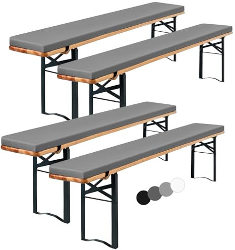 Showgeous 4er-Pack Bierbankauflage Gepolstert für Bierzeltgarnitur Bankauflage 220x25x2cm XL Waschbare Bierbankauflagen Gepolstert Auflage für Biertisch & Partyzeltgarnitur(Grau,Wasserabweisend)