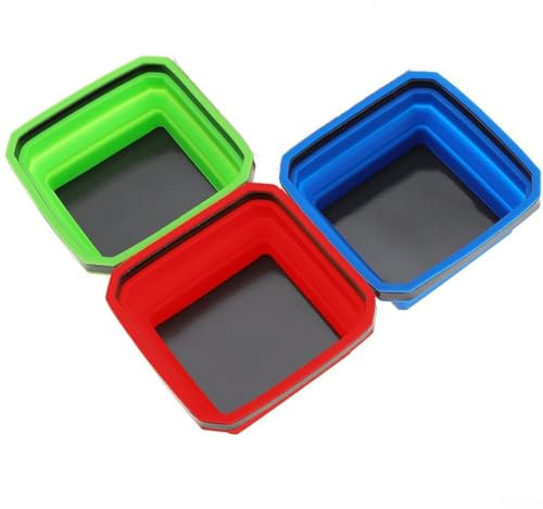 Lot de 3 plateaux magnétiques pliables en silicone pour boulons, vis, écrous et autres petites pièces métalliques, bols carrés en silicone de 11,4 cm