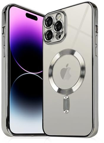 IAIYOXI Magnetic Clear Case for iPhone 15 Pro with Full Camera Lens Protection,Compatible with MagSafe,Plating Soft TPU Phone Case,Anti-Scratch Shockproof Slim Cover for Women Gilrs Men - Gray