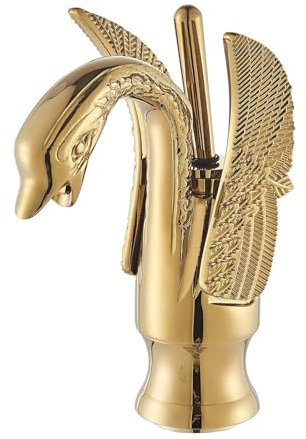 JUNSHENG Miscelatore per Bagno, Miscelatore per Bagno in Ottone, Finitura Oro, con Maniglia a Cigno, Facile da Installare,Acqua Calda e Fredda