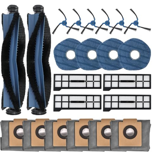 Rebirthcare 22 accesorios para eufy x10 pro omni accesorios, 2 cepillos principales, 6 bolsas de polvo, 4 filtros, 4 toallitas, 6 cepillos laterales, X10 Pro repuestos robot aspirador