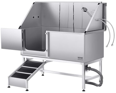 VEVOR Stainless Steel Dog Washing Station, Professional 62 inch Pet Grooming Tub w/Ramp, PE Water Filter Board, Faucet & Showerhead & Soap Holder Bathtub for Large & Medium & Small Pets (Left Door)