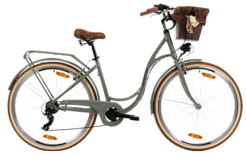 Goetze Mood Alu Damenrad 28 Zoll, 7-Gang mit Korb | Aluminiumrahmen, Tiefeinstieg, Shimano-Antrieb, V-Brakes, LED-Beleuchtung, Reflektoren, Gepäckträger, Korb