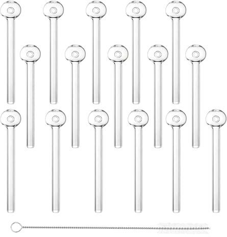 16 tubos de vidrio, 10 cm de longitud, tubo de aceite, tubo de aceite, pajitas de vidrio, para té, cócteles, zumos con cepillo de limpieza y caja de regalo