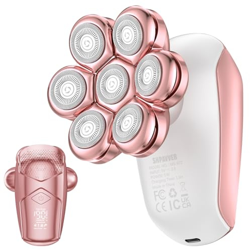 SHPAVVER Electric Razors for Women Legs: 7D Floating Head Electric Shaver - IPX7 Waterproof Wet Dry Hair Remover - LED Display & Travel Lock for Body Face Bikini (Light Pink)