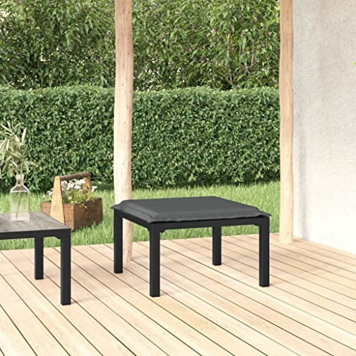 LoogCape Gartenhocker mit Kissen, Schwarz und Grau, Poly Rattan, 55x55cm, wetterfest, für Terrassenmöbel, Outdoor-Loungeset, bequemes Sitzen