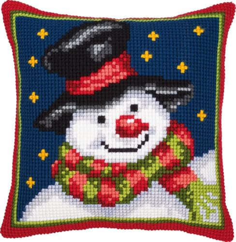 VERVACO Kreuzstich Stickpackungen Kissen Stickerei Set Anfänger Vorgedruckt Schneemann DIY Set Kreativ Set Für Erwachsene Dekoratives Kissen ca. 40 x 40 cm Bastelset Handwerker Haus Dekoration