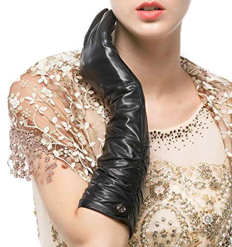 Nappaglo Damen Winter Lange Leder Handschuhe aus echtem Nappaleder Touchscreen Party Fausthandschuhe (XXL (Umfang der Handfläche:21.6-22.8cm), Schwarz(Touchscreen))