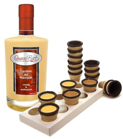 Eierlikör auf Marzipan 0,35L mit 8 Waffelbechern & Becherhalter sämig & süffig 20% Vol.
