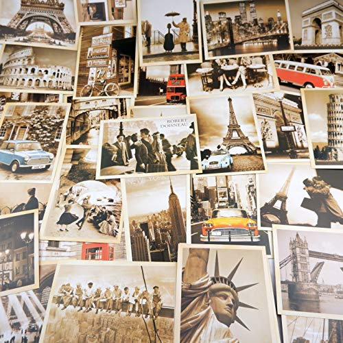 ZPPLD 32 Blatt Postkarten,Postkarte Retro,Postkarten Set,Postkarten Vintage,Altmodische Alte Europäische Gebäude.Poster-Reisepostkarten(14X10 CM)