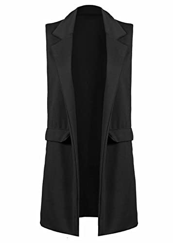 Hamishkane Ladies Sleeveless Open Front Long Waistcoat Plain Crepe Jacket Casual Duster Coat Black