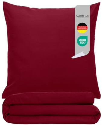 Komfortec Premium Superweiches Bettwäsche 2teilig 155x220 cm Bettbezug + 80x80 cm Kissenbezüge, gebürstet 100% Mikrofaser, Rot