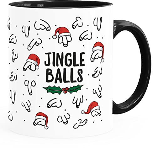 MoonWorks® Kaffee-Tasse Jingle Balls Penis Muster Weihnachten Pimmel mit Weihnachtsmütze Bürotasse lustige Geschenke weiß-innen-schwarz standard