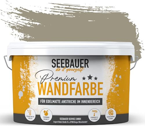 SEEBAUER diy Wandfarbe Braun 2,5L für Innen (No. 663 Khaki Fruit) Edelmatte braune Innenfarbe - Brauntöne sehr hohe Deckkraft - Matt, Abwaschbar und Tropffrei