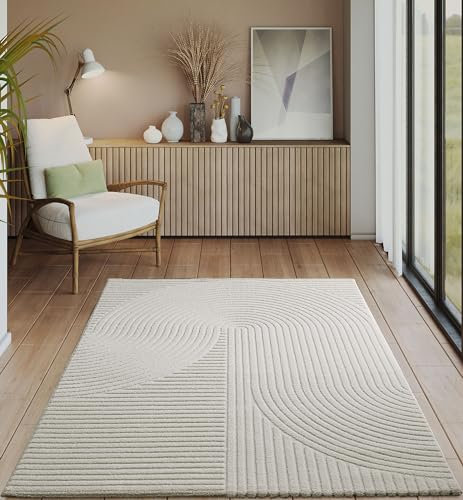 the carpet Everest - moderner Kurzflor Teppich Wohnzimmer Schlafzimmer mit Hoch-Tief-Effekt, 3D Effekt, hohe Flordichte und angenehm weich, Panglao Design, Creme, 200 x 290 cm