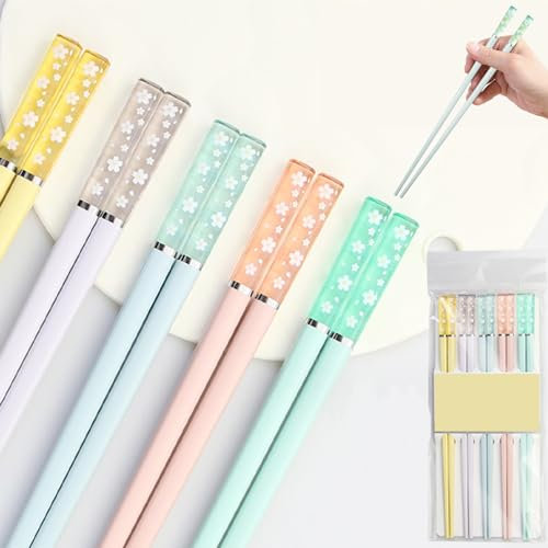 5 pares de palillos para comer, palillos de sushi de 24 cm, ámbar sakura, palillos chinos, fibra de vidrio, antideslizantes, reutilizables