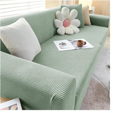 Elastischer Sofabezug aus Jacquard-Stoff, Stretch-Couchbezug, L-Form, Sofa-Schonbezug, Eckbezug für Wohnzimmer, 1/2/3/4-Sitzer (Matcha-Grün, XL (235–300 cm)