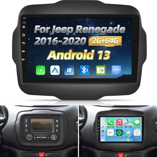 NHOPEEW Autoradio 2+64G per Jeep Renegade 2016-2020 - Carplay senza fili e Android Auto - Stereo Android 13 da 9 pollici con WiFi EQ GPS Mirror Link FM RDS + Telecamera posteriore AHD e microfono