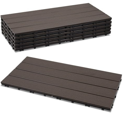 Cecaylie 18er Pack WPC Terrassenfliese, Kaffee Balkonfliesen 30x60cm - 3m², Ideal für den Außenbereich Klickfliesen für Balkon, Garten, Terrasse, Bodenbelag Einfach, Schnell und Praktisch Verlegt