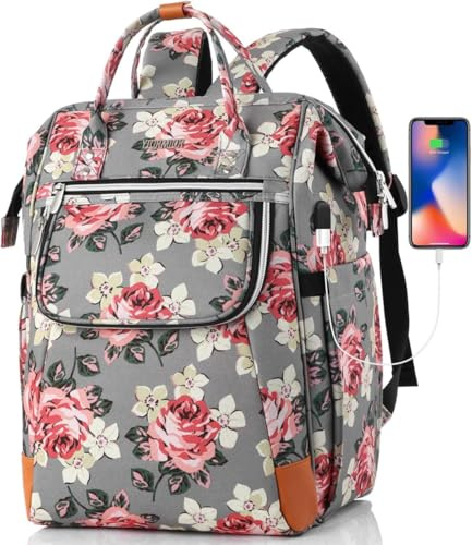 YIORMIOR Rucksack Damen, Schulrucksack Mädchen Teenager15.6 Zoll Laptoprucksack mit Anti-Diebstahl, Arbeitsrucksack für Wandern Reisen und Camping