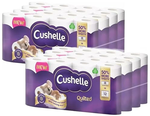 Cushelle Quilted 3Ply Longer Rolls Toilet Tissue 64 Rolls Pack 8 x 8 Pack - 236 Sheets Per Roll by Red Rainbow