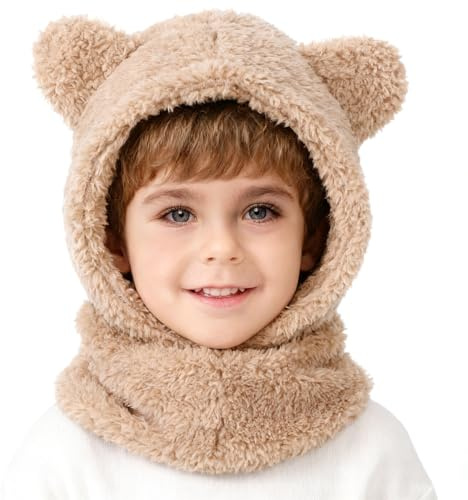 AYPOW Cagoule Enfants Bébé Chaud d'Hiver, Multifonction Bonnet Cache-Cou en Polaire Peluche Thermique Balaclava Chapeau avec Écharpe Capuche Cache Oreilles pour Filles Garçons Tout-Petits 1-7 Ans