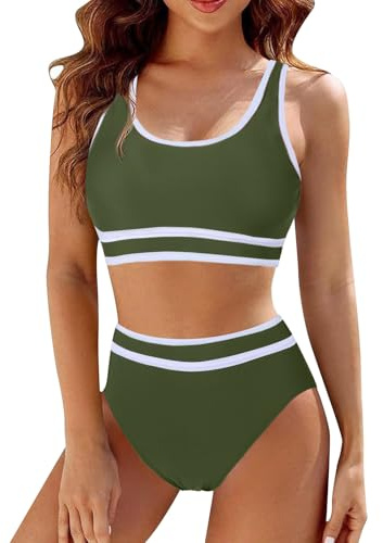Mayoii 2 Piece Swimsuit for Women Bikini Set High Waisted Bottom Padded Push Up Top Tummy Control Swimwear Swimming Costumes Bathing Suit (UK, Alpha, S, Regular, Regular, Green)