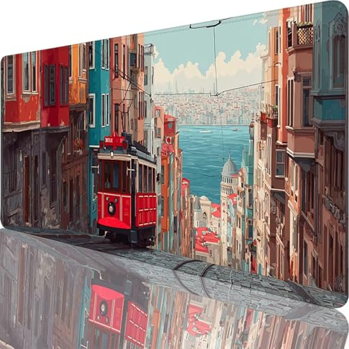 Rot Mauspad XXL 800 x 400 x 4 mm, Groß Gaming Mauspad Bus Desk Mat mit Vernähte Kanten, Wasserdicht Anti-Rutsch Mousepad PC, Laptop Verbessert Präzision und Geschwindigkei für Büro Zuhause l-4727
