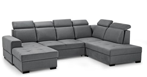 MW EURO-MEBLE Ecksofa Axel U - Wohnlandschaft, Polstersofa, Polstercouch (Linke Seite - Grau: Voss 15)