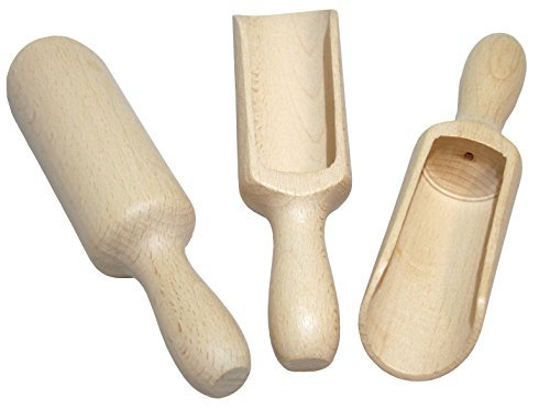 efo Ensemble de 3 Grandes Cuillères en Bois – Cuillère à Sel de Bain Rustique - Cuillère en Bois multi-usages - Pelles à Sel et Épices en Bois - Cuillères pour la Lessive en Poudre - Taille 17cm